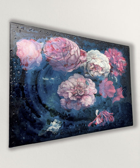 Iridescent Iced Floating Peony Flowers Painting