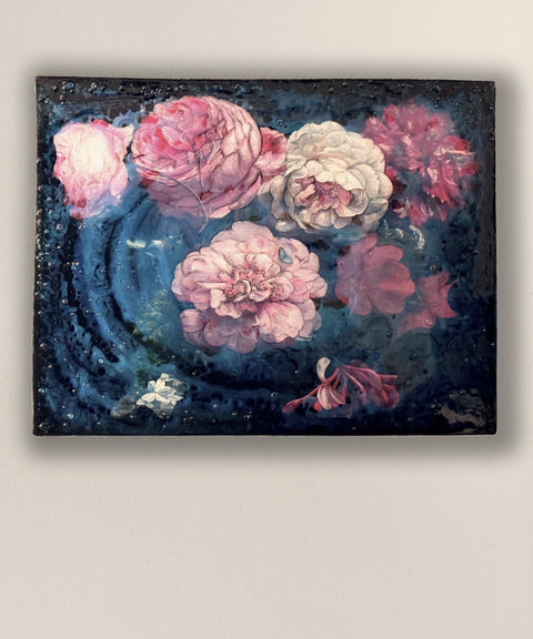 Iridescent Iced Floating Peony Flowers Painting
