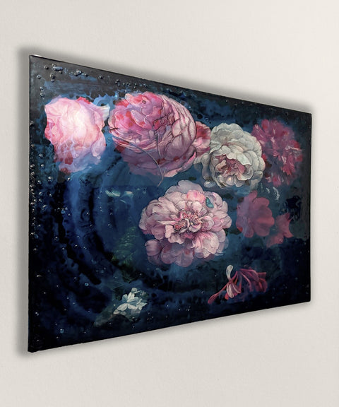 Iridescent Iced Floating Peony Flowers Painting