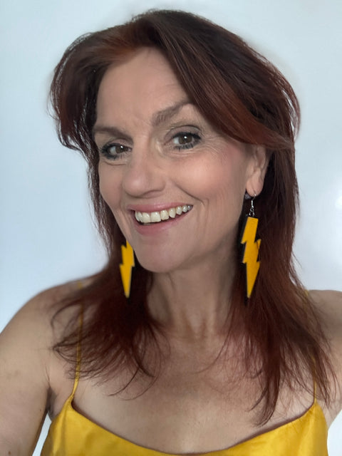 Yellow Orange Glitter Lightning Bolt Earrings