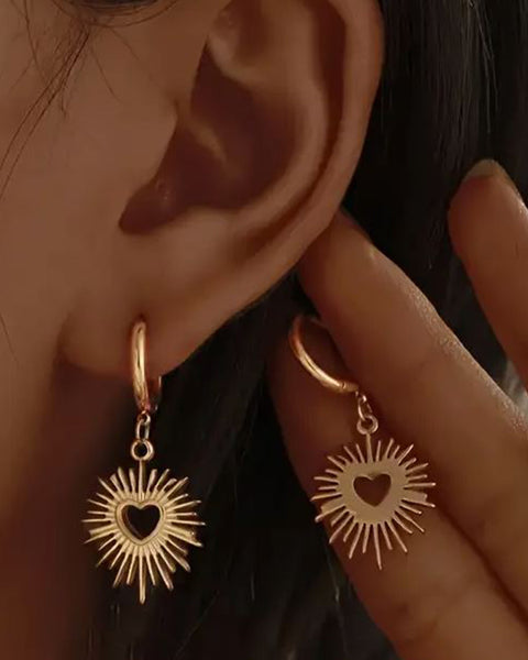 Celeste Heart Star Charm Gold Huggie Hoop Earrings