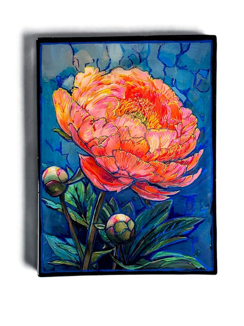 3D Coral Sunset Peony Painting