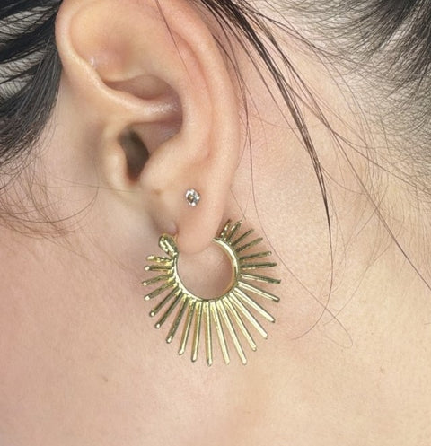 Stargazer Sunburst Gold Spike Hinged Hoop Earrings