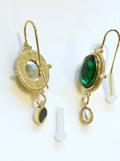 Faceted Green Pearl Drop Gold Vintage Grecian Earrings