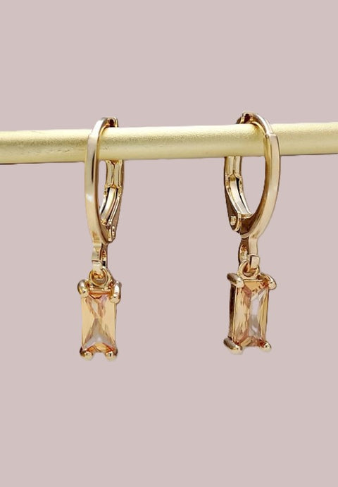 Gold Huggie Earrings Champagne Baguette Sparkly Charm