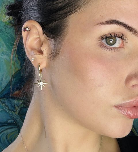 Dainty Star Sparkle Charm Gold Huggie Earrings