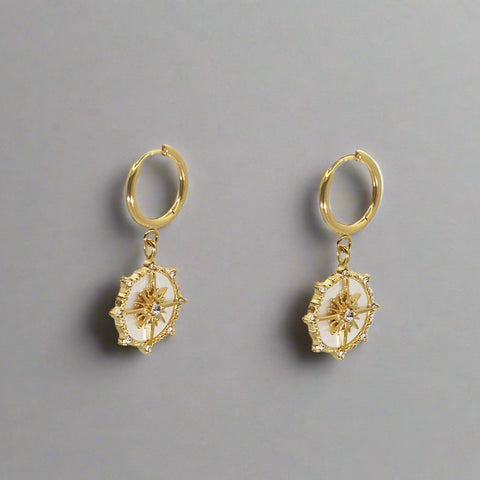 Gracie Gold Pearl Star Sparkle Charm Huggie Sleeper Earrings