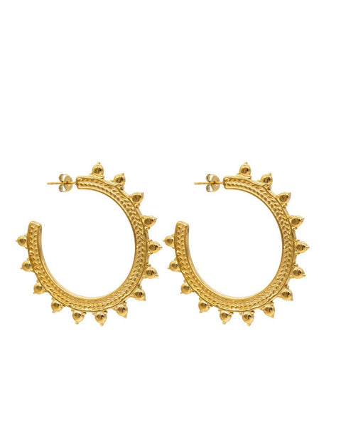Large Gold Hoops Earrings on Studs Sun Greek Latin Style