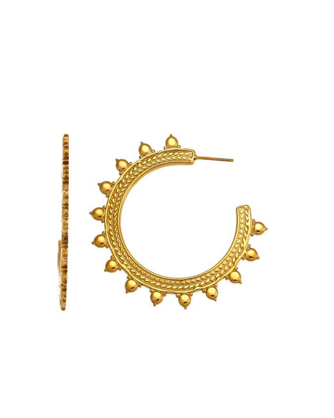 Large Gold Hoops Earrings on Studs Sun Greek Latin Style