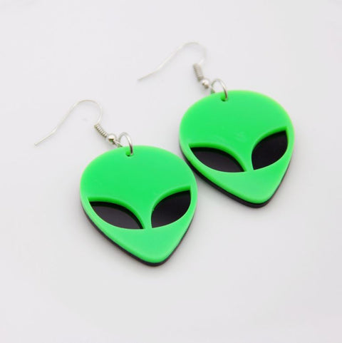 Little Green Man Alien Earrings