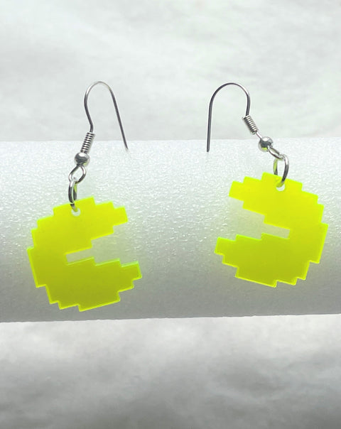 Cute Neon Yellow Pac Man Earrings