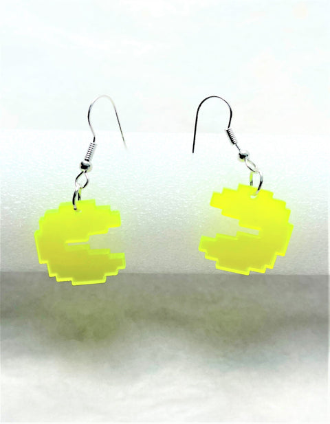 Cute Neon Yellow Pac Man Earrings