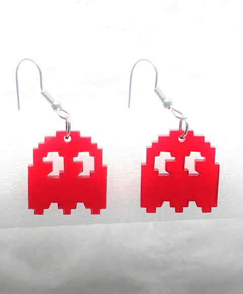 Red PacMan Blinky Ghost Earrings
