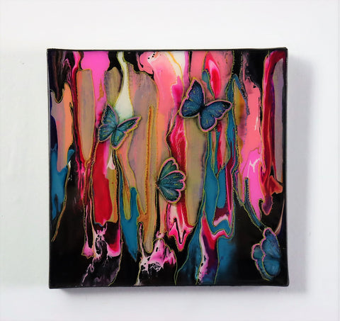 Blue Butterflies Abstract Painting