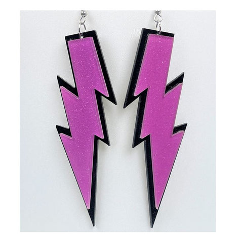 Pink Purple Glitter Lightning Bolt Earrings