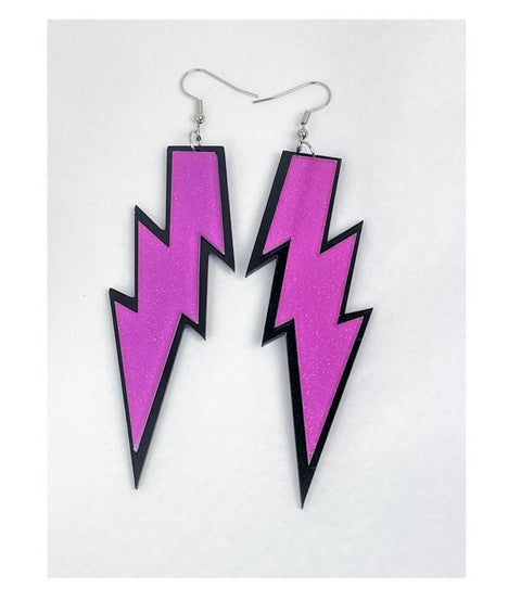 Pink Purple Glitter Lightning Bolt Earrings