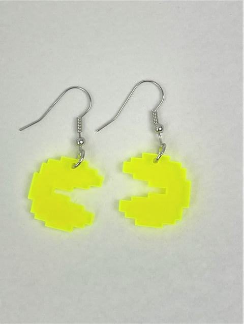 Cute Neon Yellow Pac Man Earrings