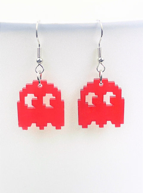 Red PacMan Blinky Ghost Earrings