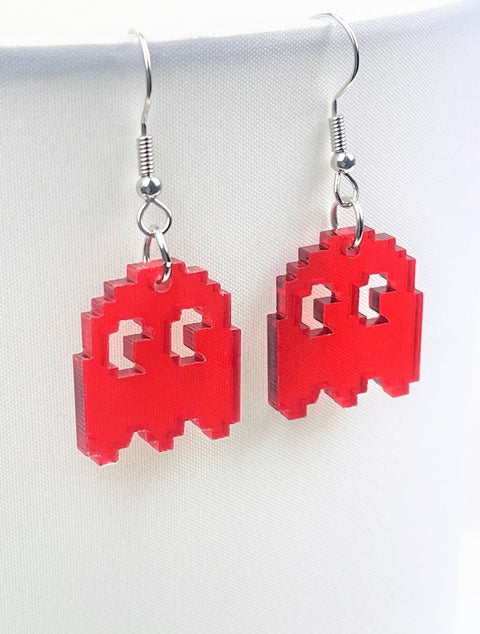 Red PacMan Blinky Ghost Earrings