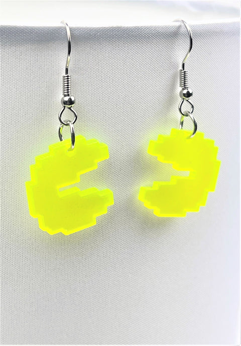 Cute Neon Yellow Pac Man Earrings