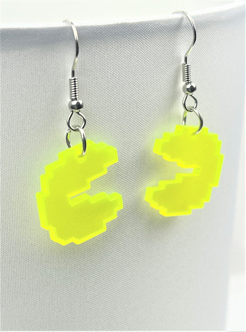 Cute Neon Yellow Pac Man Earrings