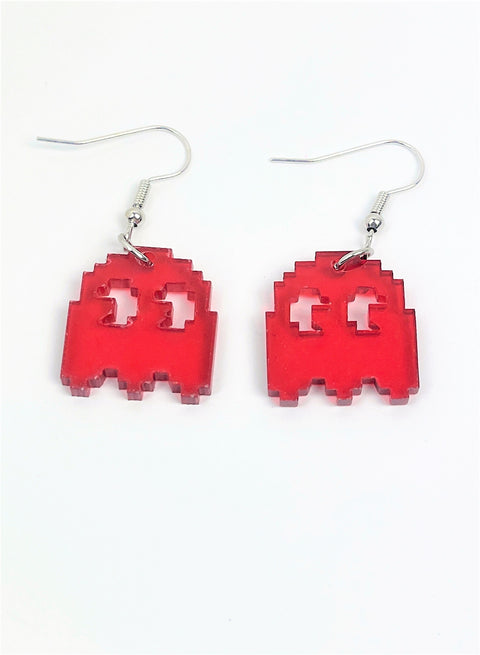 Red PacMan Blinky Ghost Earrings