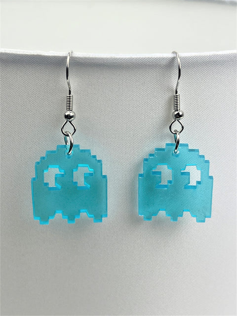 Blue Pac-Man Inky Ghost Earrings