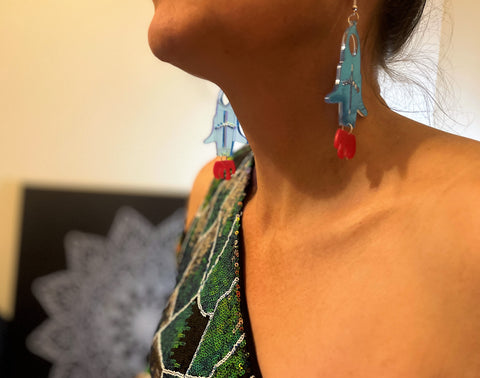 Big Iridescent Mirror Rocket Earrings