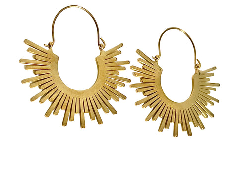 Gold Sunburst Metal Hoop Earrings