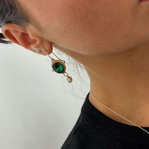 Faceted Green Pearl Drop Gold Vintage Grecian Earrings