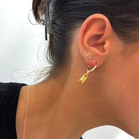 Gold Huggie Earrings Champagne Baguette Sparkly Charm