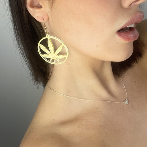 Gold Mirror Hemp Marijuana Leaf Earrings