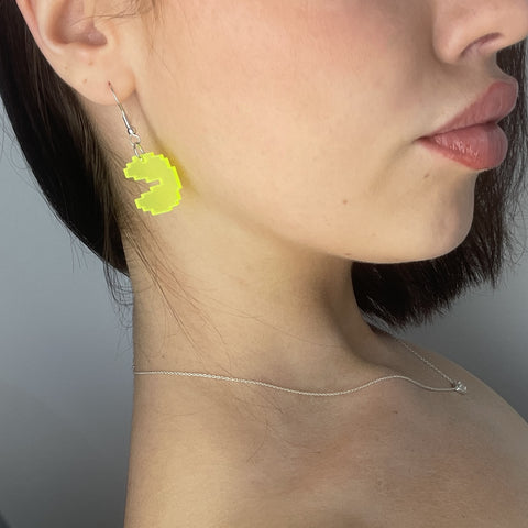 Cute Neon Yellow Pac Man Earrings