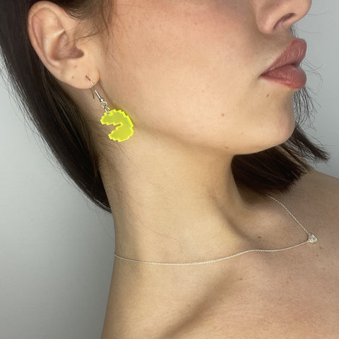 Cute Neon Yellow Pac Man Earrings