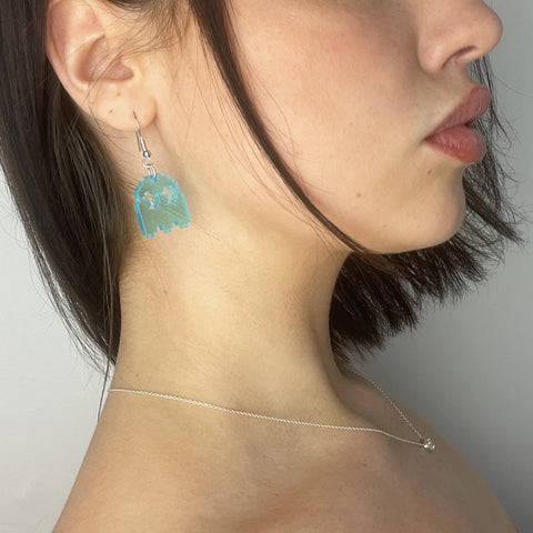 Blue Pac-Man Inky Ghost Earrings