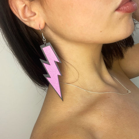 Pink Purple Glitter Lightning Bolt Earrings