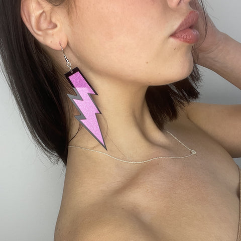 Pink Purple Glitter Lightning Bolt Earrings