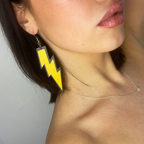 Yellow Orange Glitter Lightning Bolt Earrings