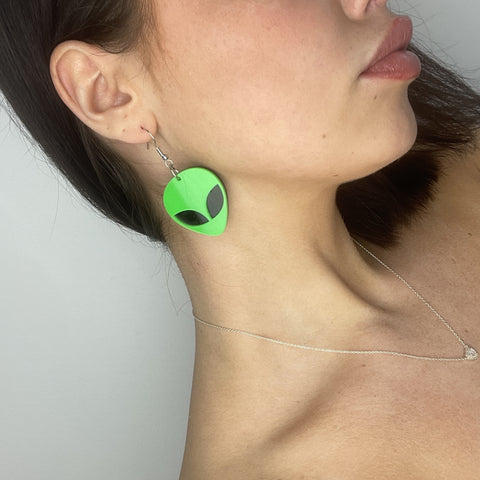 Little Green Man Alien Earrings