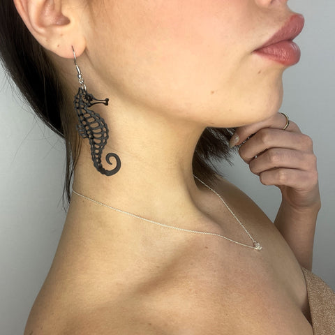 Cute Black Seahorse Earrings