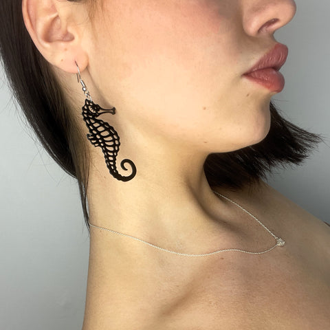 Cute Black Seahorse Earrings