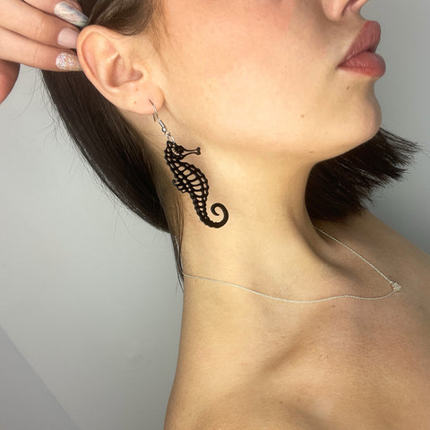 Cute Black Seahorse Earrings
