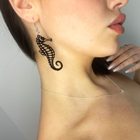 Cute Black Seahorse Earrings