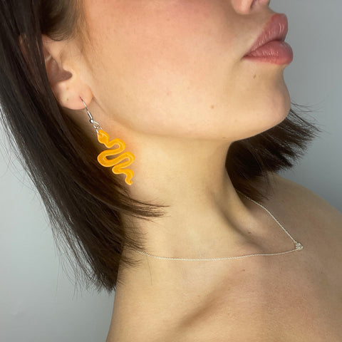 Neon Orange Snake Earrings