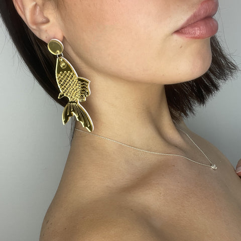 Big Gold Mirror Fish Earrings