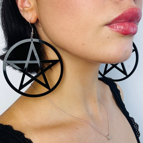 Huge Black Star Pentagram Earrings