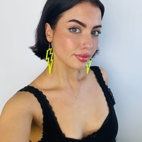 Neon Yellow Lightning Bolt Earrings