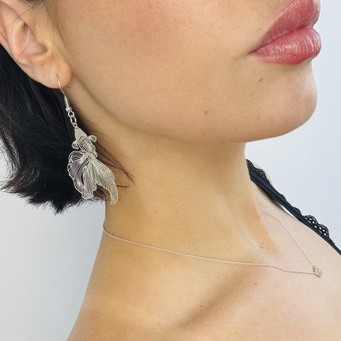 Silver Metal Goldfish Earrings