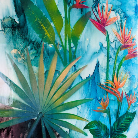 Bird of Paradise Tropical Flowers Painting