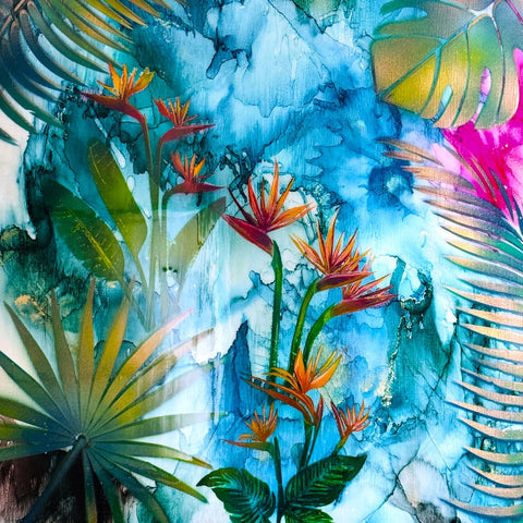 Bird of Paradise Tropical Flowers Painting
